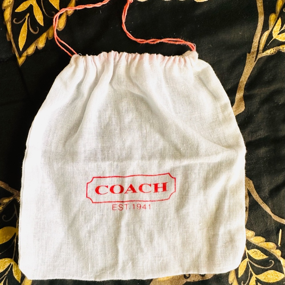 Coach White Drawstring Pouch dust bag with Red Logo